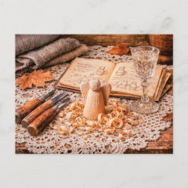 Postal Woodcarving Angel in Progress with Tools and Shavi