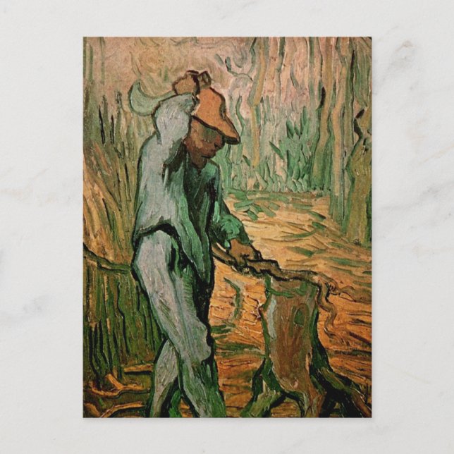 Postal Woodcutter (después de Millet) de Vincent van Gogh (Anverso)