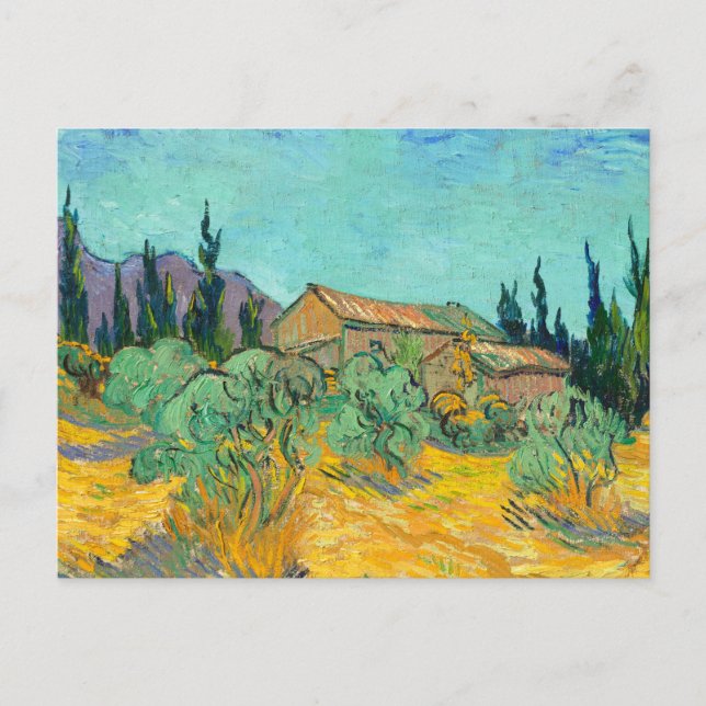 Postal Wooden Cabins among the Olive Trees and Cypresses (Anverso)