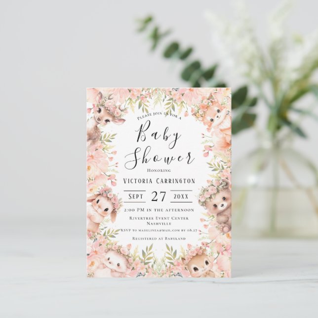 Postal Woodland Animals Presupuesto Baby Shower (Anverso de pie)