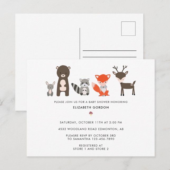 Postal Woodland Baby Shower Forest Animals Neutral Cute I (Anverso / Reverso)