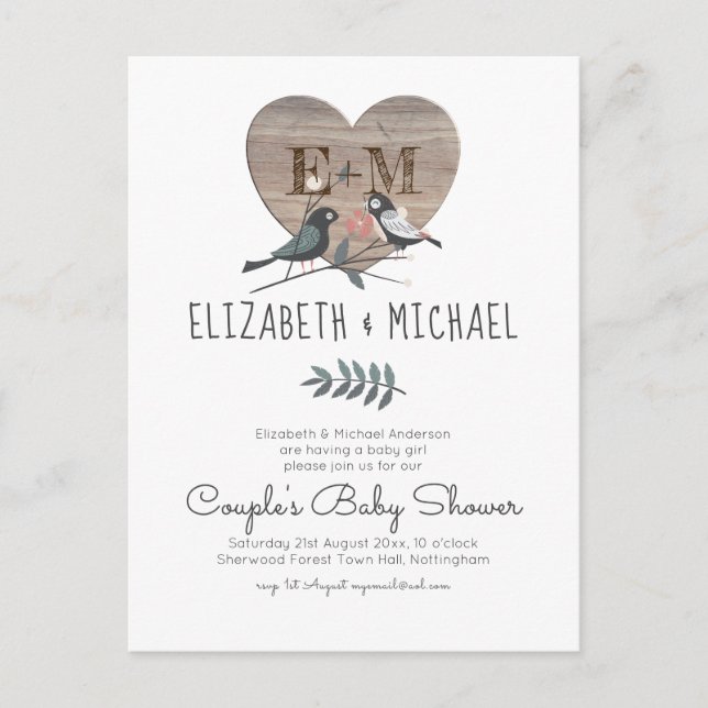 Postal Woodland Forest Animals Parejas BABY SHOWER (Anverso)