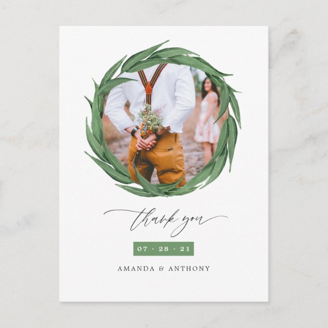 Postal Woodland Forest Greenery Boda Gracias (Anverso)