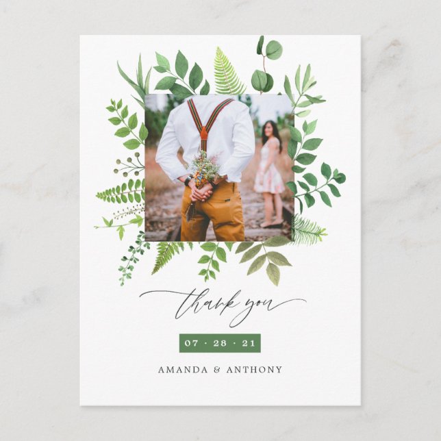 Postal Woodland Forest Greenery Boda Gracias (Anverso)