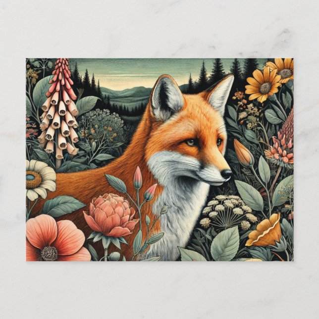 Postal Woodland Fox Postcard | Arte de animales de bosque (Anverso)