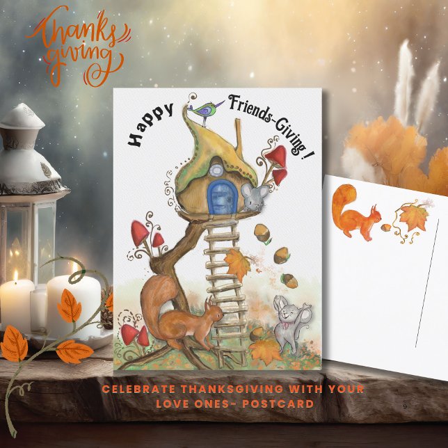 Postal Woodland Friendsending - Entchanted Treehouse (Woodland Friendsgiving - Entchanted Treehouse Postcard)