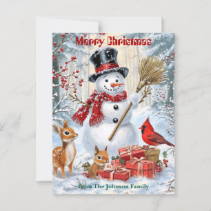 Postal Woodland Snowman Navidades familiares personaliz