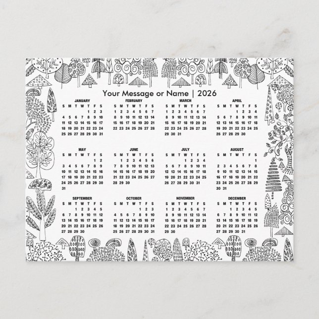 Postal Woodland Trees 2026 Calendar Personalized (Anverso)