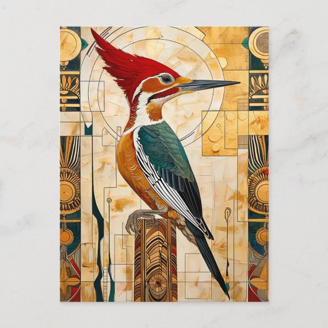 Postal Woodpecker Totem – Art Deco Rhythm (Anverso)