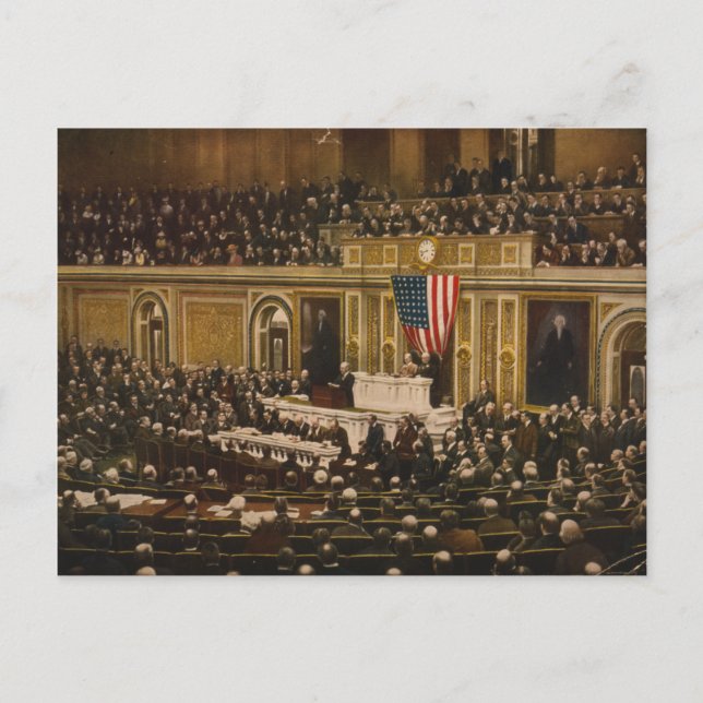 Postal Woodrow Wilson pide al Congreso declarar la guerra (Anverso)