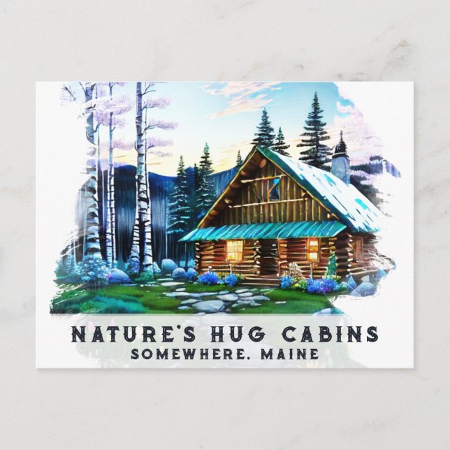 Postal *~* Woods Cabin Stream AP49 Pintura de nieve (Anverso)
