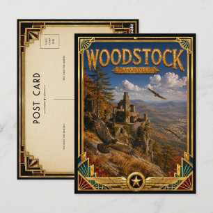 Postal Woodstock Nueva York Arte Deco Edad Dorada Vintage