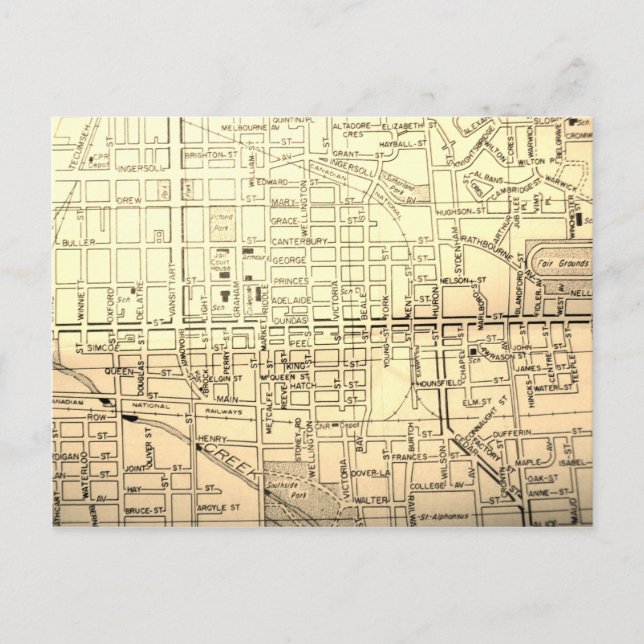 Postal Woodstock, Ontario, Canada Vintage Map (Anverso)