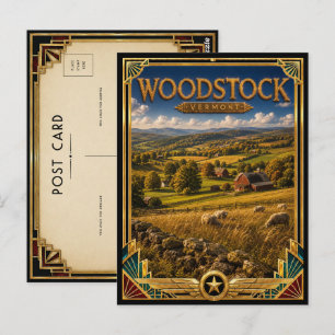 Postal Woodstock Vermont Antiguo Arte Deco Edad de Oro