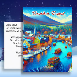 Postal Woodstock, Vermont en tiempo de Navidades