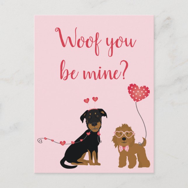 Postal Woof You Be Mine Valentine Dogs (Anverso)