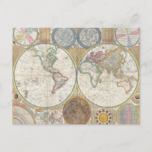 Postal World Travel Map Antiguo Vintage
