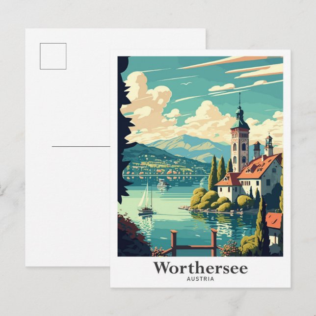 Postal Worthersee Austria Viaje Ilustracion Vintage (Anverso / Reverso)