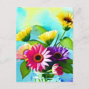 Postal Wow Factor. Vase y flores. Colores vibrantes