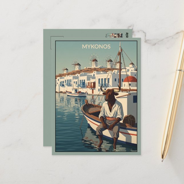 Postal WPA Themed Mykonos  (Anverso/Reverso In Situ)