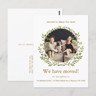 Postal Wreath Botánica Hemos Mudado Nueva Foto De Direcci