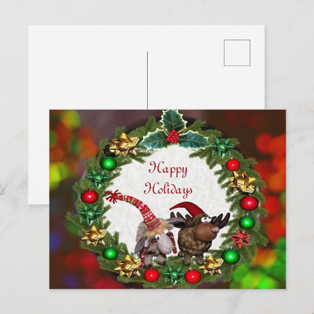 Postal Wreath colorida de los navidades (Anverso / Reverso)