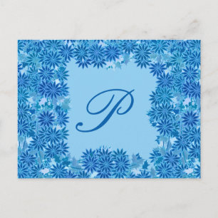Postal Wreath de poinsettia con monograma, azul