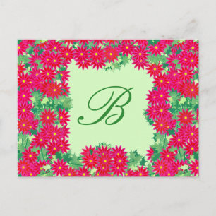 Postal Wreath de Poinsettia con monograma, rojo y verde