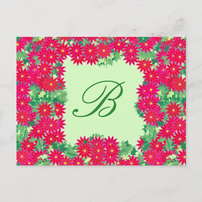 Postal Wreath de Poinsettia con monograma, rojo y verde (Anverso)