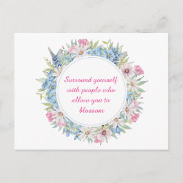Postal Wreath floral azul blanco rosado