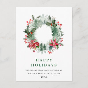 Postal Wreath Holly Berry Pine Forest Navidades