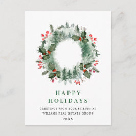 Postal Wreath Holly Berry Pine Forest Navidades