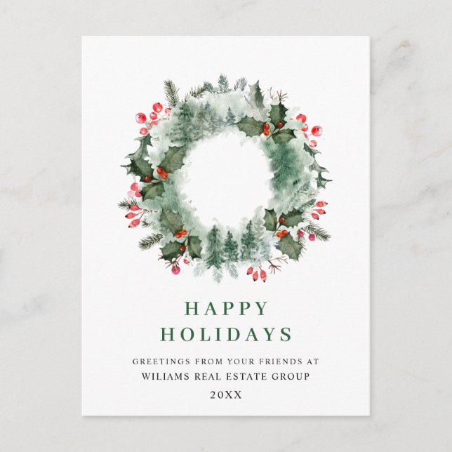 Postal Wreath Holly Berry Pine Forest Navidades (Anverso)