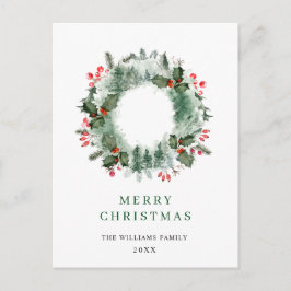 Postal Wreath Holly Berry Pine Forest Navidades