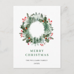 Postal Wreath Holly Berry Pine Forest Navidades