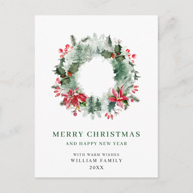 Postal Wreath Holly Berry Pine Forest Navidades (Anverso)