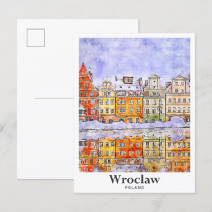 Postal Wroclaw Polonia Viaje de la mano de esbozo de acua