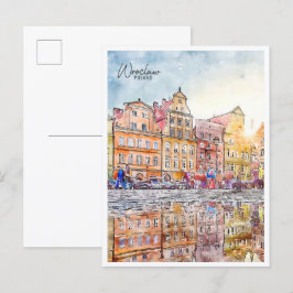 Postal Wroclaw Polonia vintage acuarela