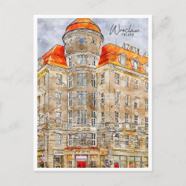 Postal Wroclaw Polonia vintage acuarela