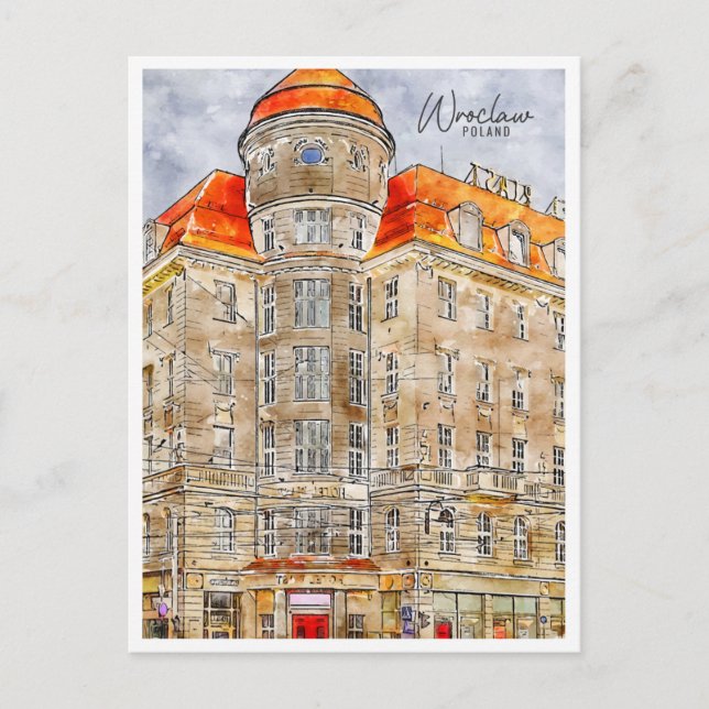 Postal Wroclaw Polonia vintage acuarela (Anverso)