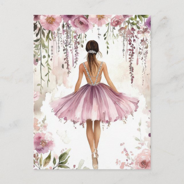 Postal Wunderschöne Aquarell Ballerina im Tutu  (Anverso)