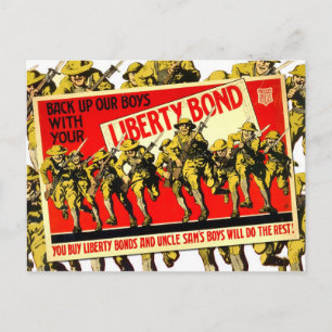 Postal WWI poster de bonos de libertad con soldados