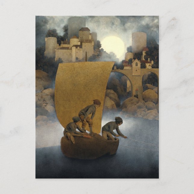 Postal Wynken, Blynken y Nod, por Maxfield Parrish 1902 (Anverso)