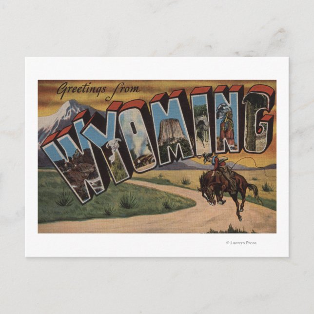 Postal Wyoming (Cowboy)Escenas de letras grandesWyoming (Anverso)