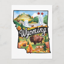 Wyoming Estado USA Forma Acuarela Vintage