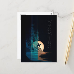 Postal Wyoming, jinete de caballos, Luna llena de pie
