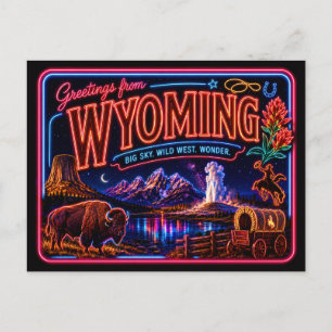 Postal Wyoming Neon Estado Retro Vintage