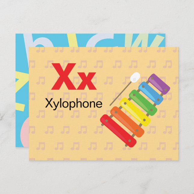 Postal X es para Xylophone - Alphabet Flash Card (Anverso / Reverso)