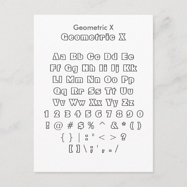 Postal X geométrica - Hoja de ejemplo de fuente de zazzle (Anverso)