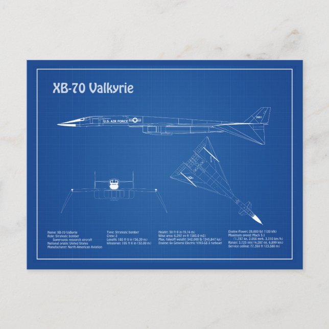 Postal XB-70 Valkyrie - Avión Planes de Plano de Plano Az (Anverso)